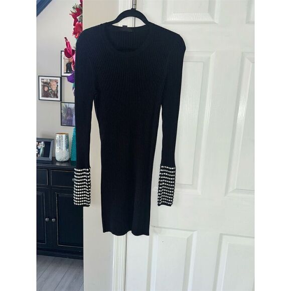 Alexander Wang Black Long Sleeve Bodycon Dress Crystal Cuffs Size L - Picture 6 of 11